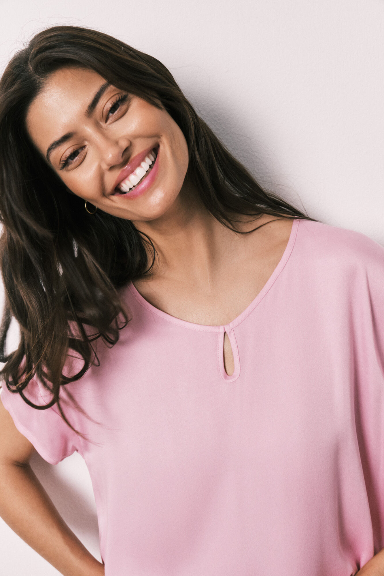 Women'secret Pink satin-finish short sleeve long pyjamas