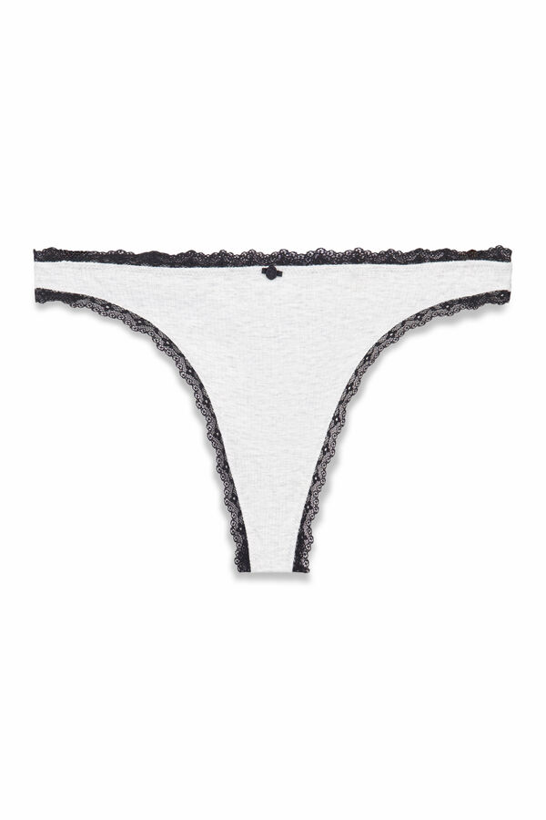 Women'secret Grey ribbed cotton thong grey