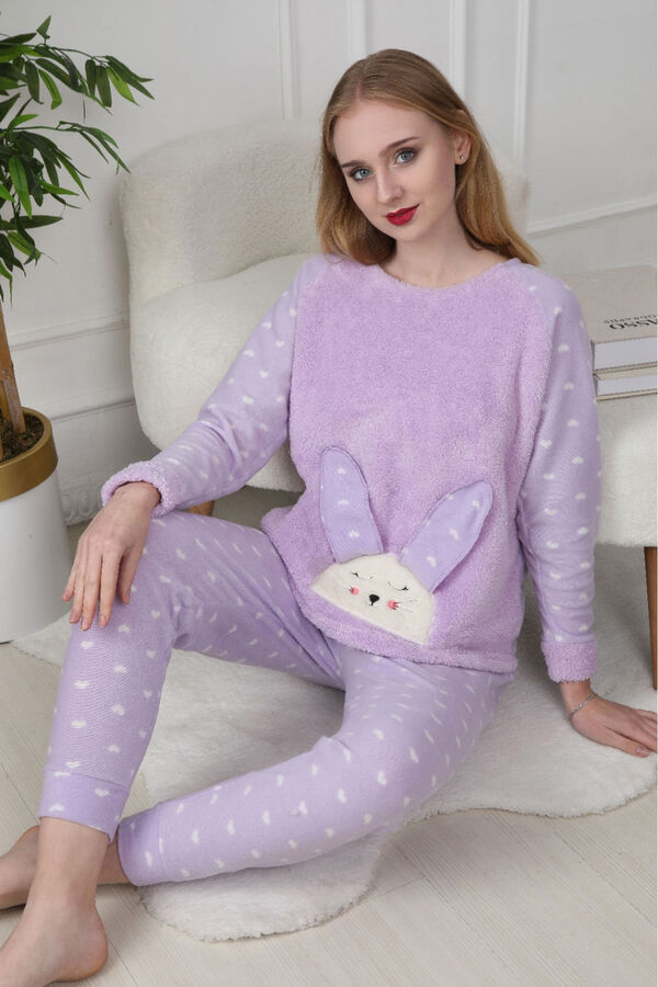 Trendyol Conjunto pijama polar conejo y corazones lila&nbsp;&nbsp; morado/lila