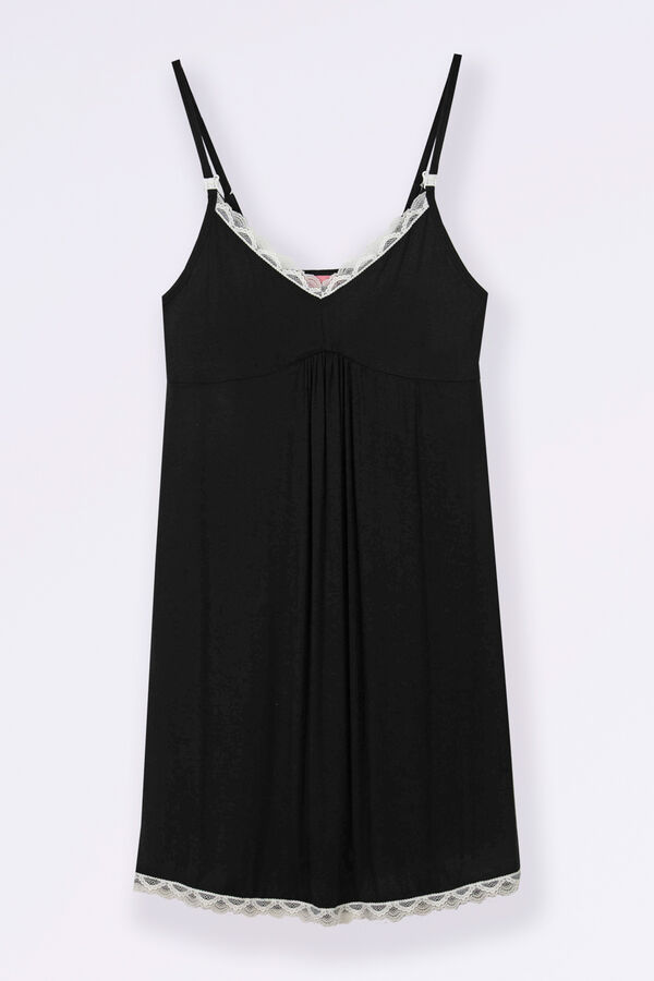 Ohma! Still-Nachthemd mit kontrastfarbener Spitze Schwarz