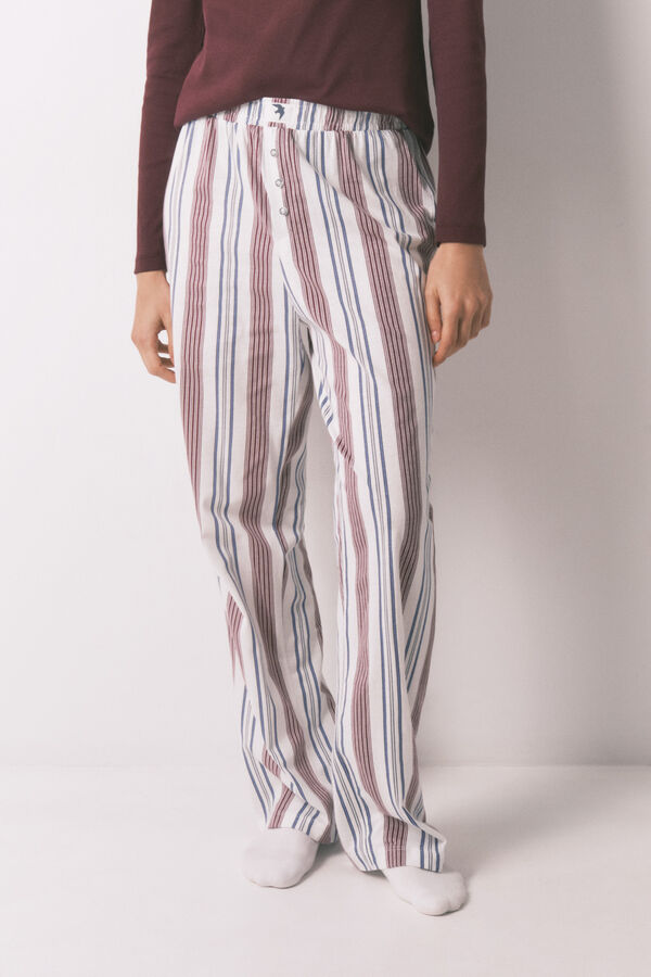 Women'secret Burgundy 100% cotton striped long trousers brown