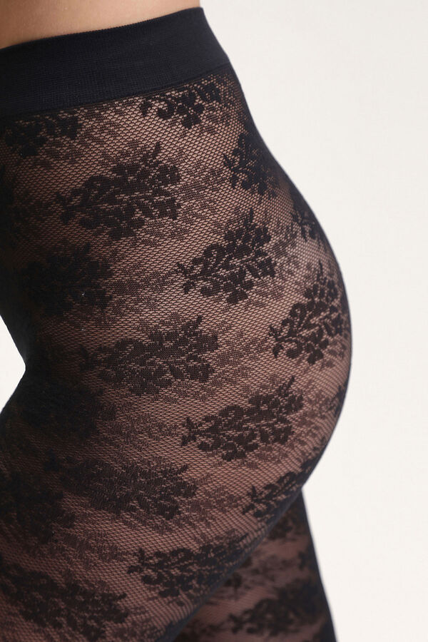 DIM Panty con motivo de encaje de flores 20 Deniers negro