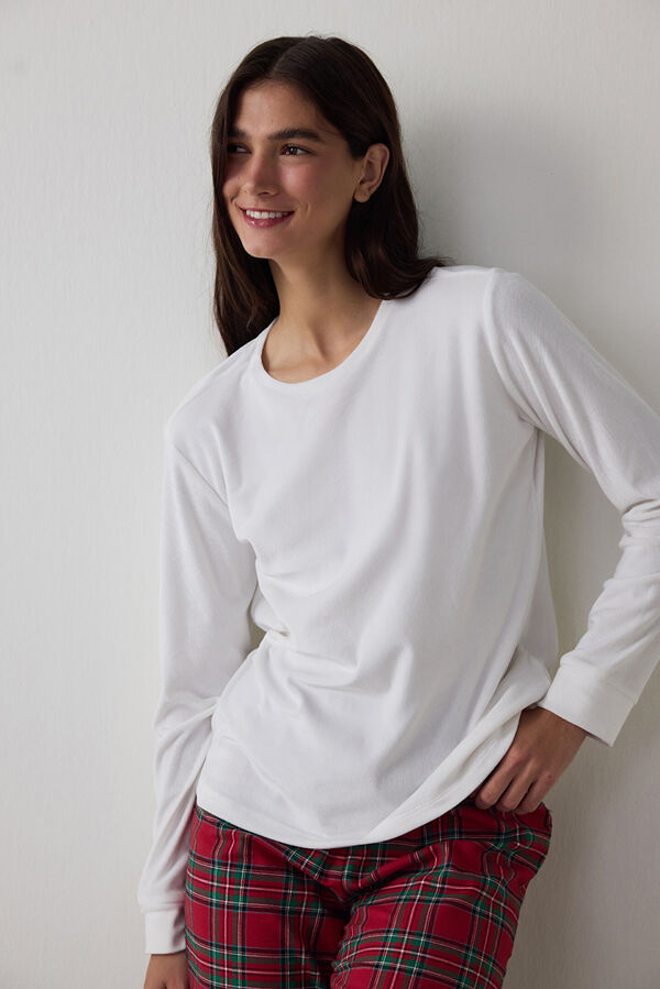 Penti Conjunto de pijama confort&aacute;vel com estampado xadrez e gola redonda e manga comprida vermelho