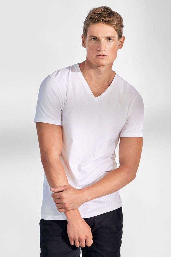 Bread & Boxers Pack of 2 white V neck elastic t-shirts blanc