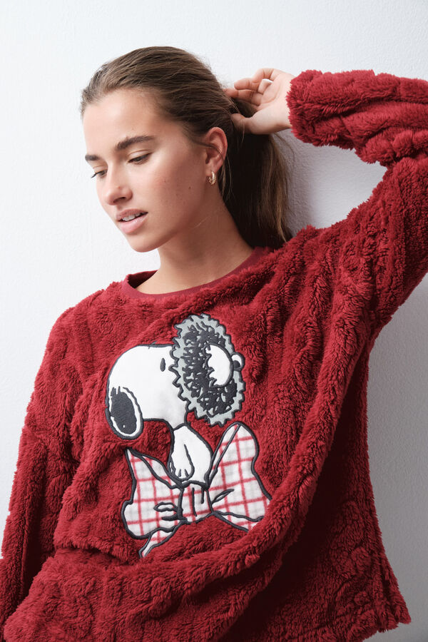 Women'secret Snoopy plaid fleece long pyjamas red