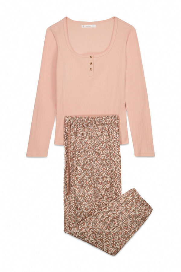 Women'secret Pink cotton floral print long pyjamas red