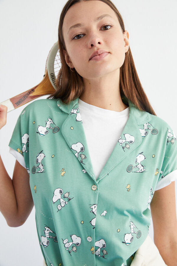 Womensecret Snoopy-mintás, zöld, midi hálóing 100% pamutból rávasalt mintás