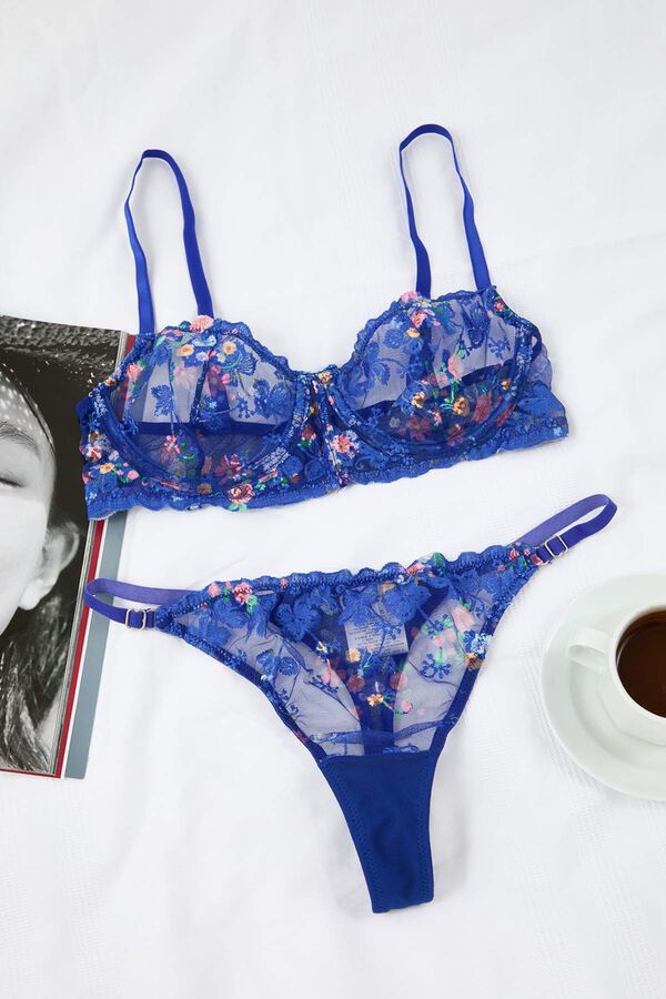 Trendyol Floral tulle knit underwear set blue