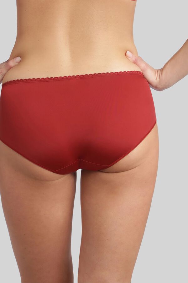 Playtex Satynowe figi z wysokim stanem i haftem kwiatowym bordowy