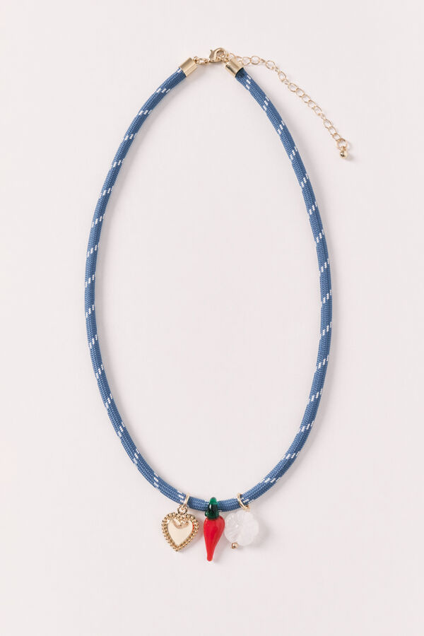 Women'secret Collier &agrave; perles chili, c&oelig;ur et fleur bleu