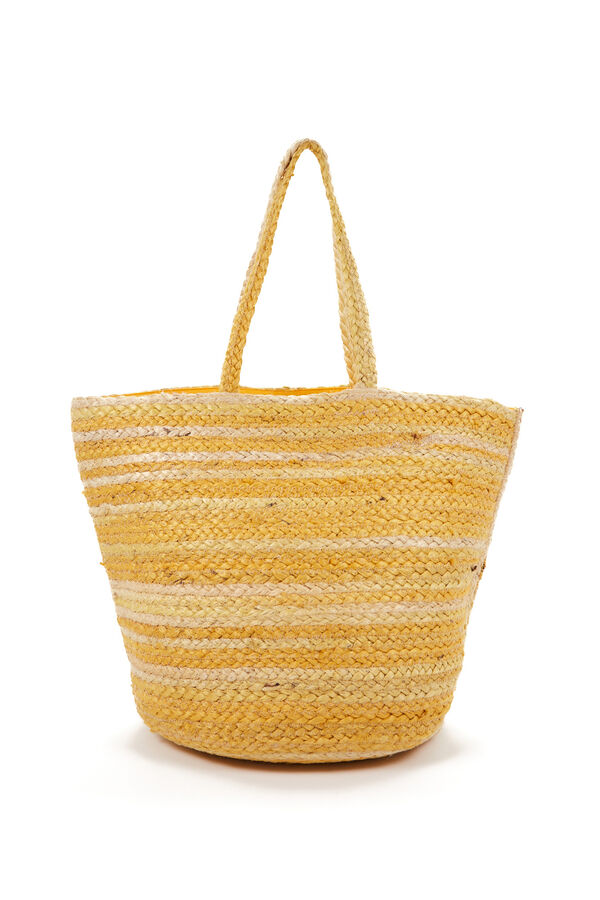 Womensecret Large raffia basket bag with grey stripes Žuta