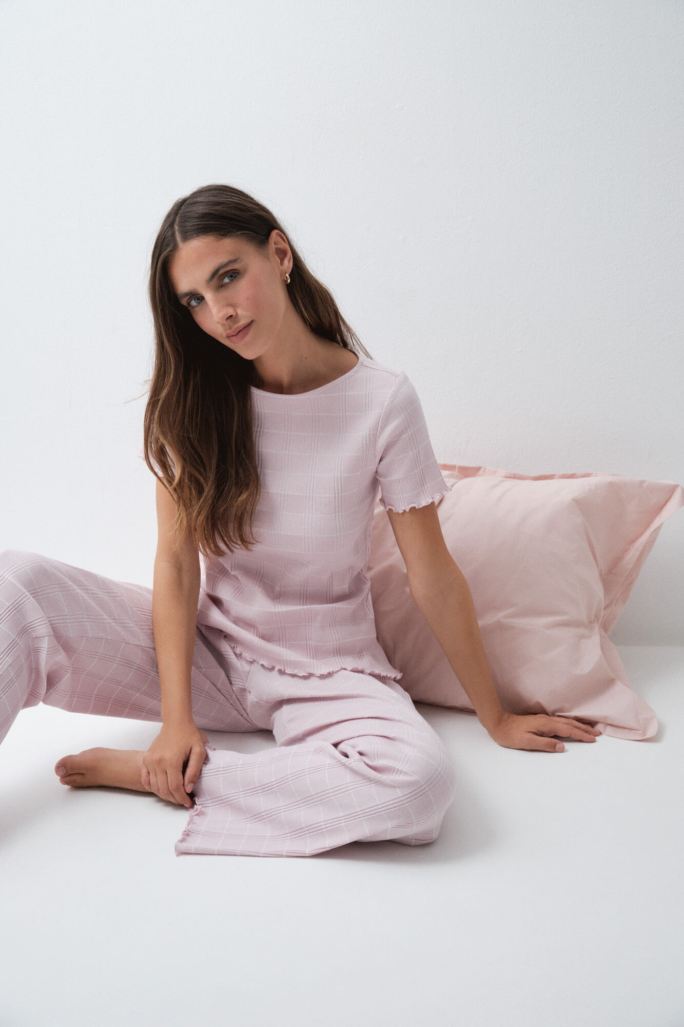 Women'secret Pijama largo manga corta algod&oacute;n rayas rosa