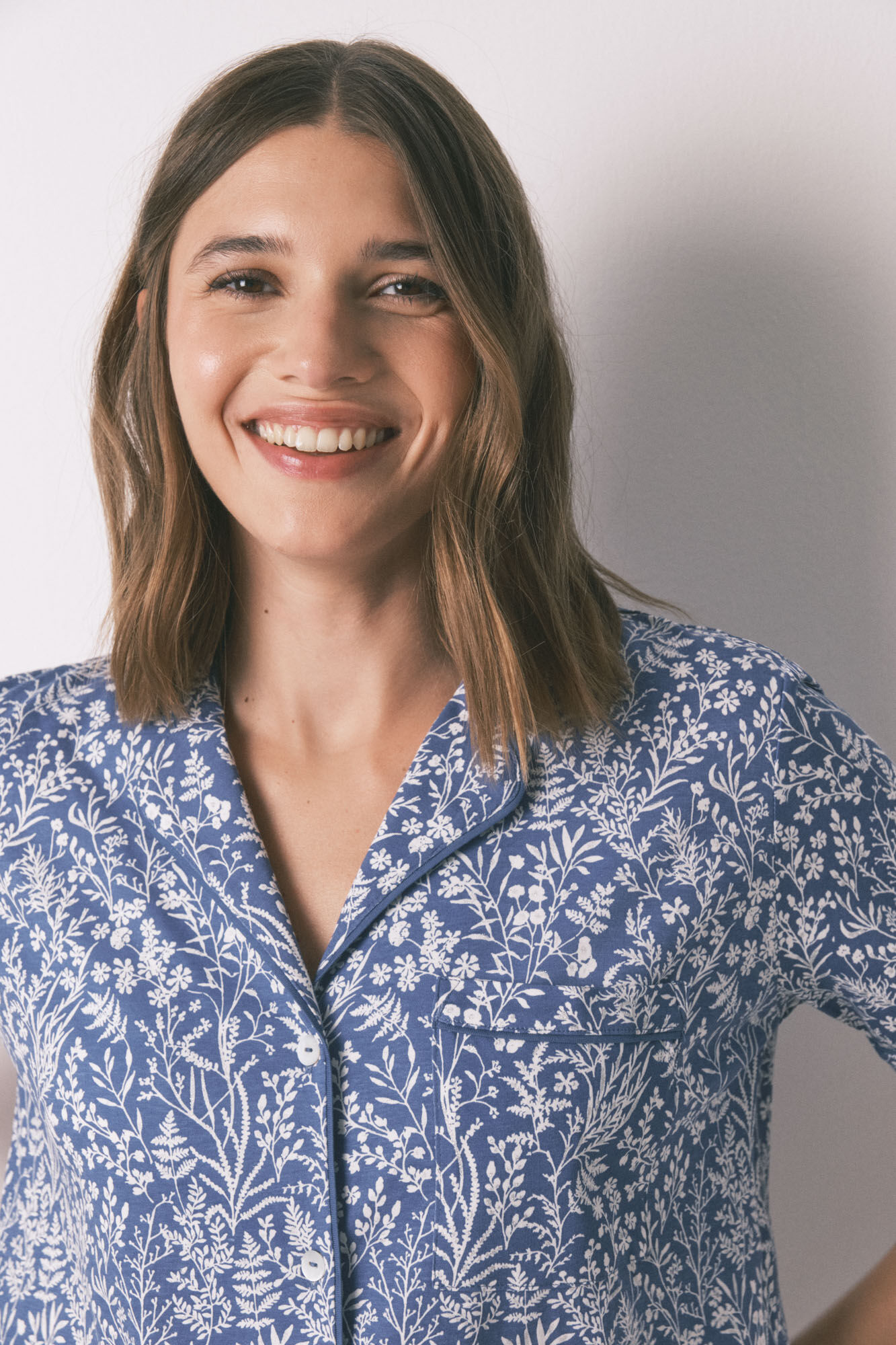 Women'secret Long 100% cotton blue floral print classic pyjamas