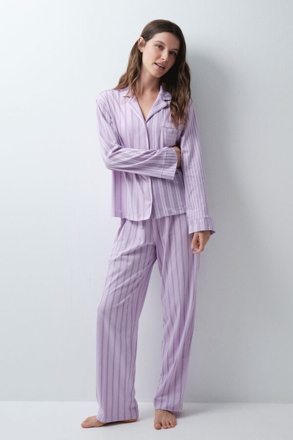Women'secret Lilac striped classic pyjamas pink