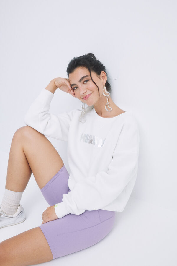 Womensecret Ivory plush logo sweatshirt beige