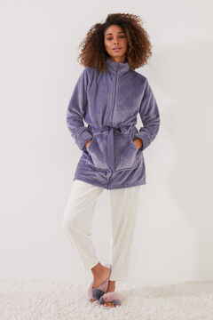 Womensecret Long blue zipped fleece robe pink