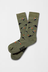 Besocks Socks toucan knee-high socks made of organic cotton in khaki green printed