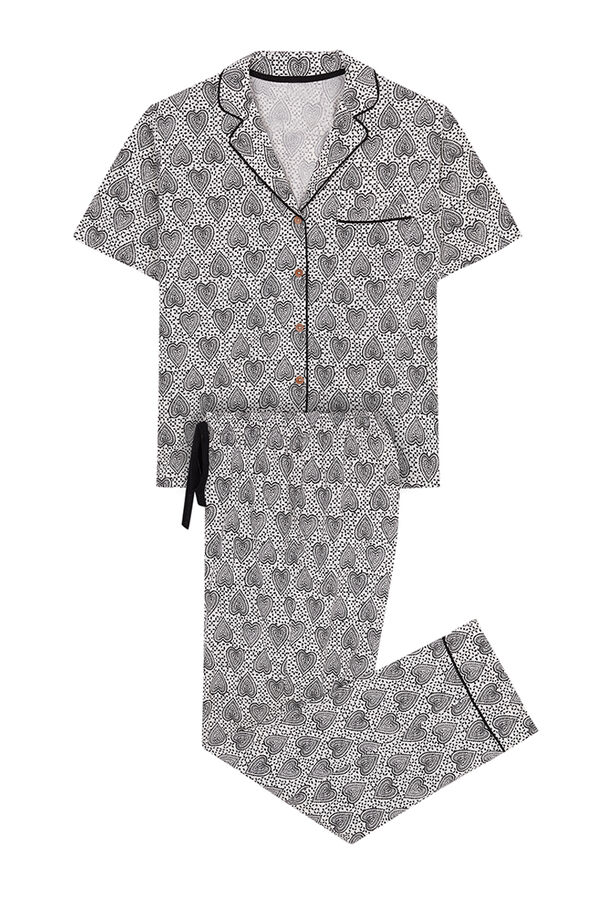 Womensecret Pijama camiseiro 100% algodão estampado geométrico bege