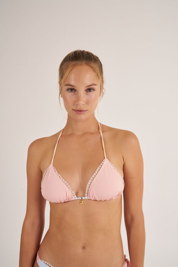 Bohodot Top bikini tri&aacute;ngulo puntilla y concha estampado