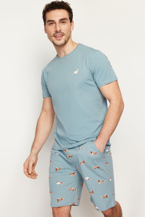 Trendyol Pijama hombre algod&oacute;n estampado animal azul