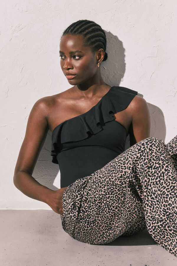 Women'secret Pantalon fluide imprim&eacute; animal blanc