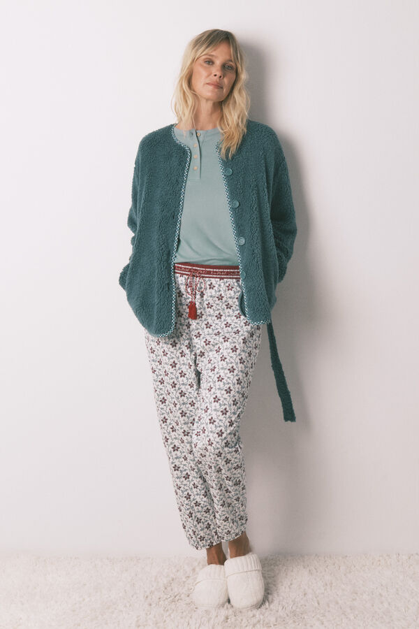 Women'secret Kućni ogrtač zelene boje i  tkaninom od imitacije ovčije kože Zelena