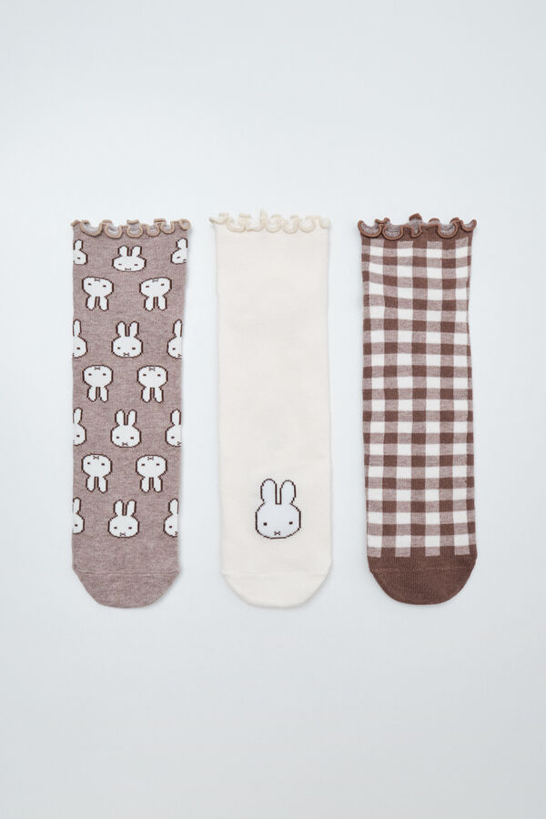 Women'secret Miffy print 3-pack ankle socks nude
