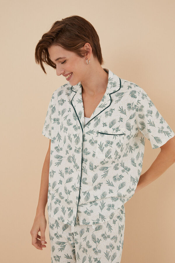 Womensecret Classic 100% cotton leaf-print pyjamas green