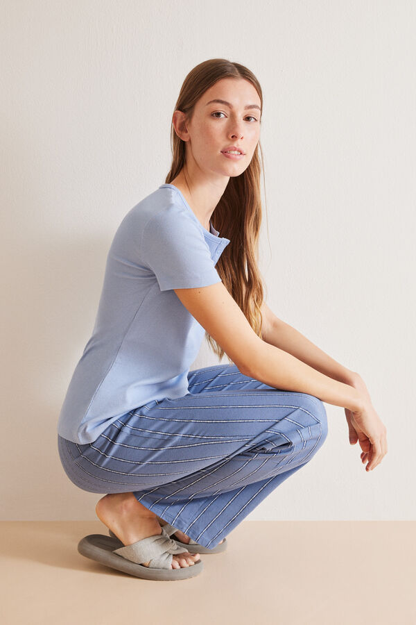 Womensecret Blue 100% cotton short sleeve Henley T-shirt blue