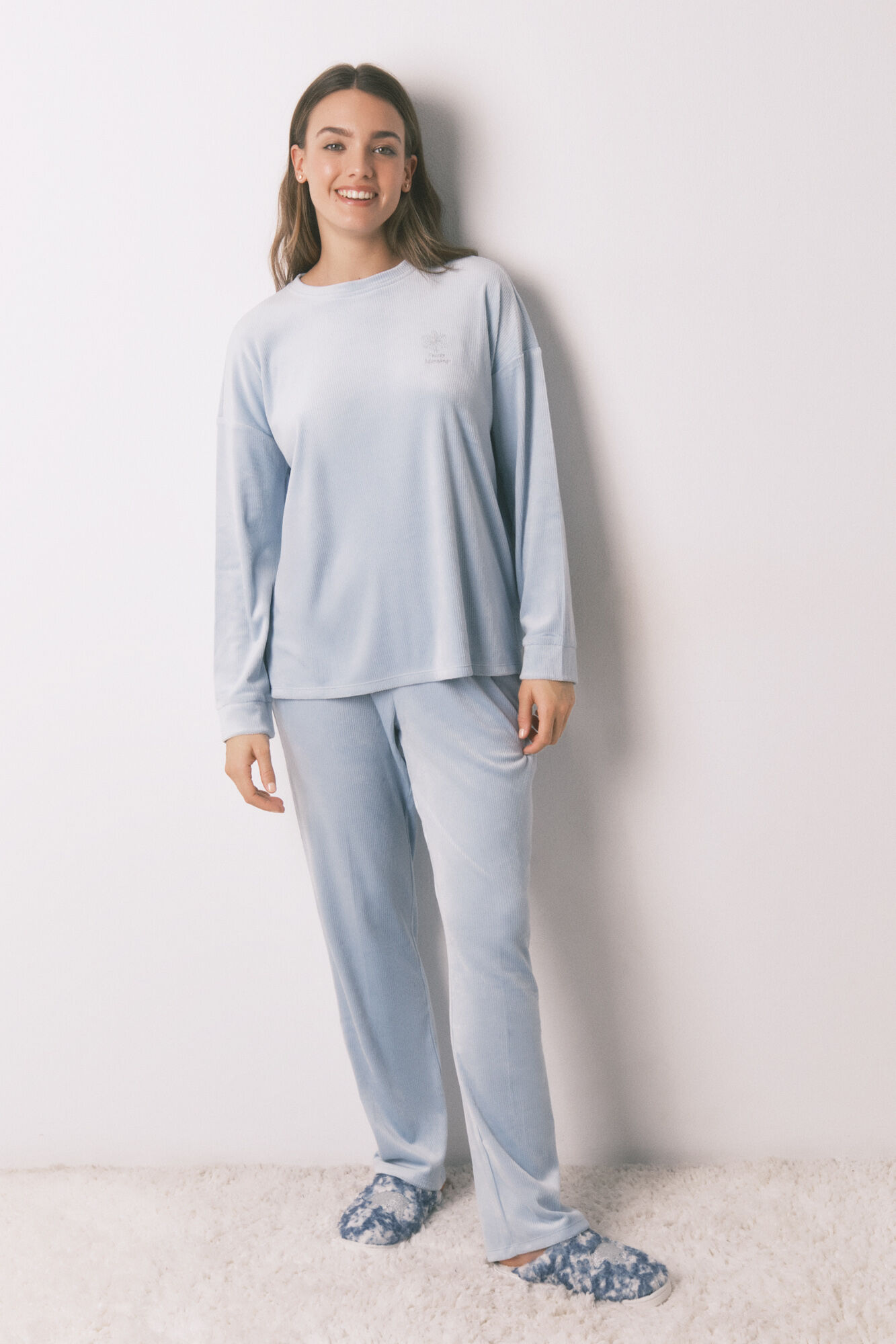 Women'secret Long pyjamas blue velvet pajamas