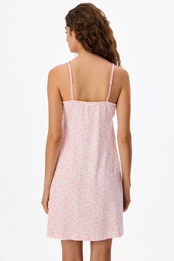 Penti Camisa de dormir rosa com estampado leopardo e renda rosa