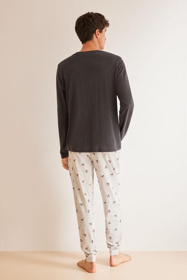 Womensecret Szilveszter-mintás férfi pizsama 100% pamutból szürke