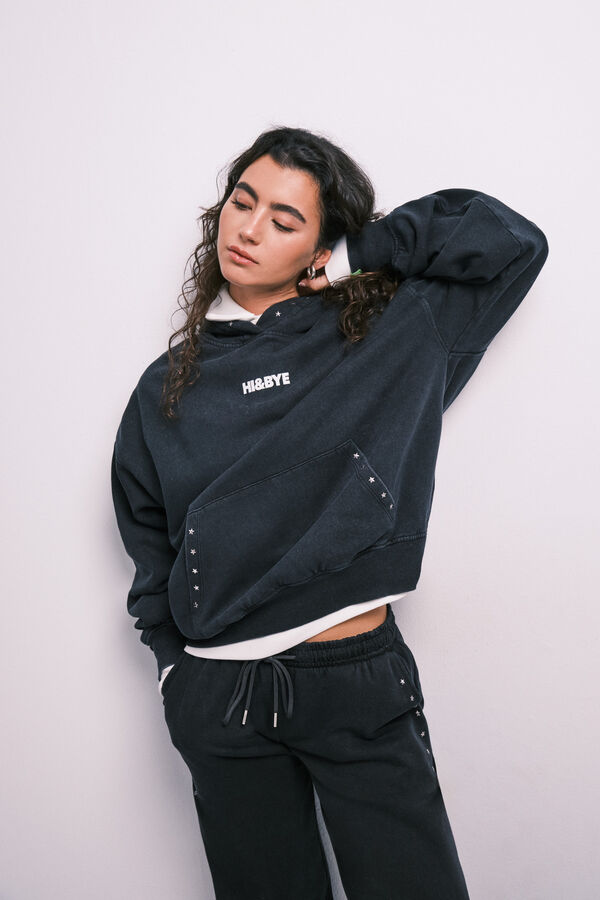 HI&BYE Dark grey cotton fleece hooded sweatshirt grey