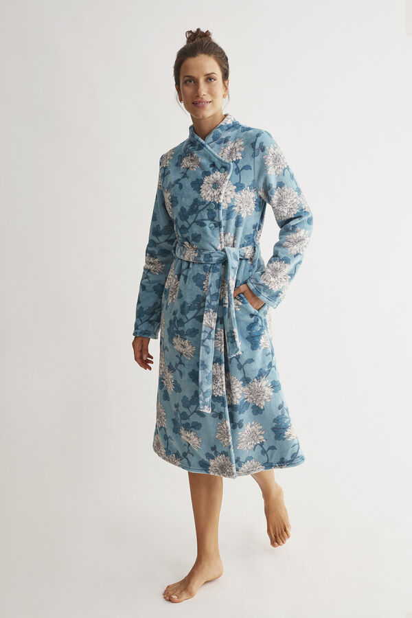 Womensecret Midi silk robe with belt Blau