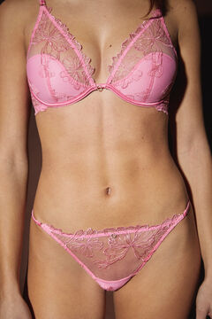 Womensecret Pink embroidered tulle G-string pink