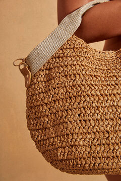 Womensecret Raffia bag with long and short straps nude