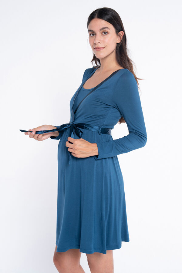Ohma! Breastfeeding nightgown with satin ribbon blue