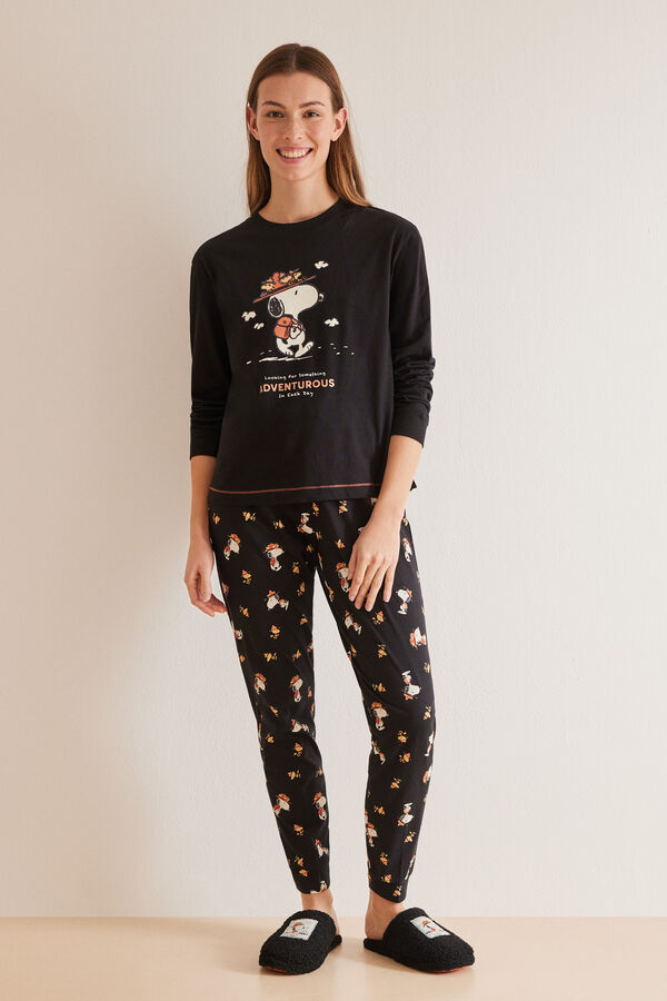 Womensecret Pyjama 100 % Baumwolle Snoopy Schwarz Grau