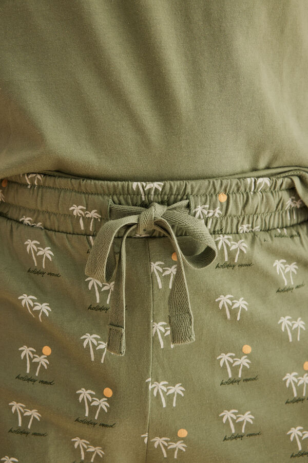 Womensecret Kratka muška pidžama od 100 % pamuka s palmama Kaki