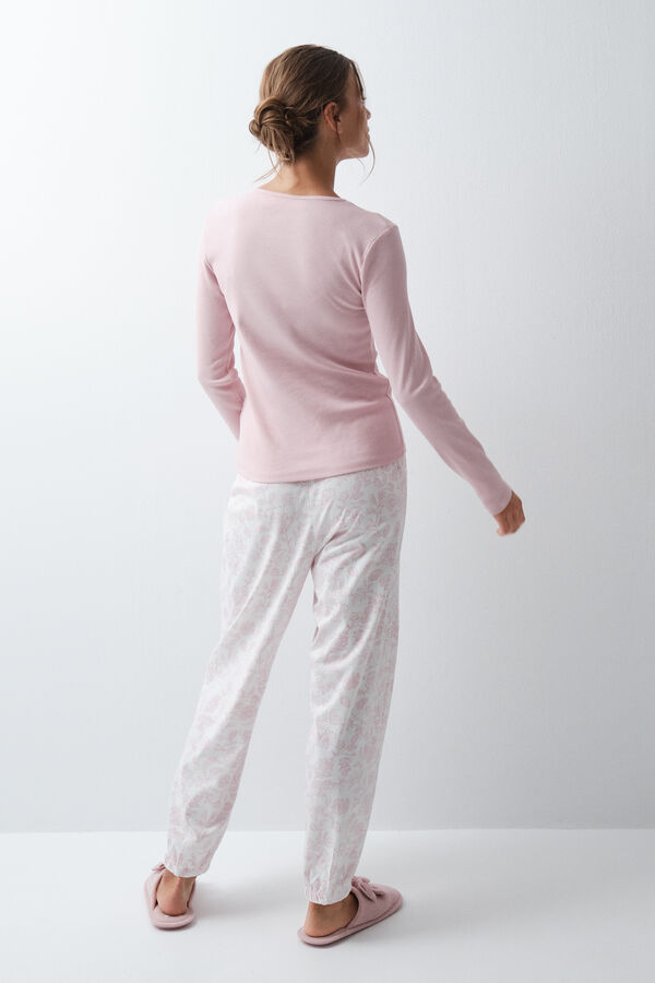 Women'secret Pink cotton floral long pyjamas pink