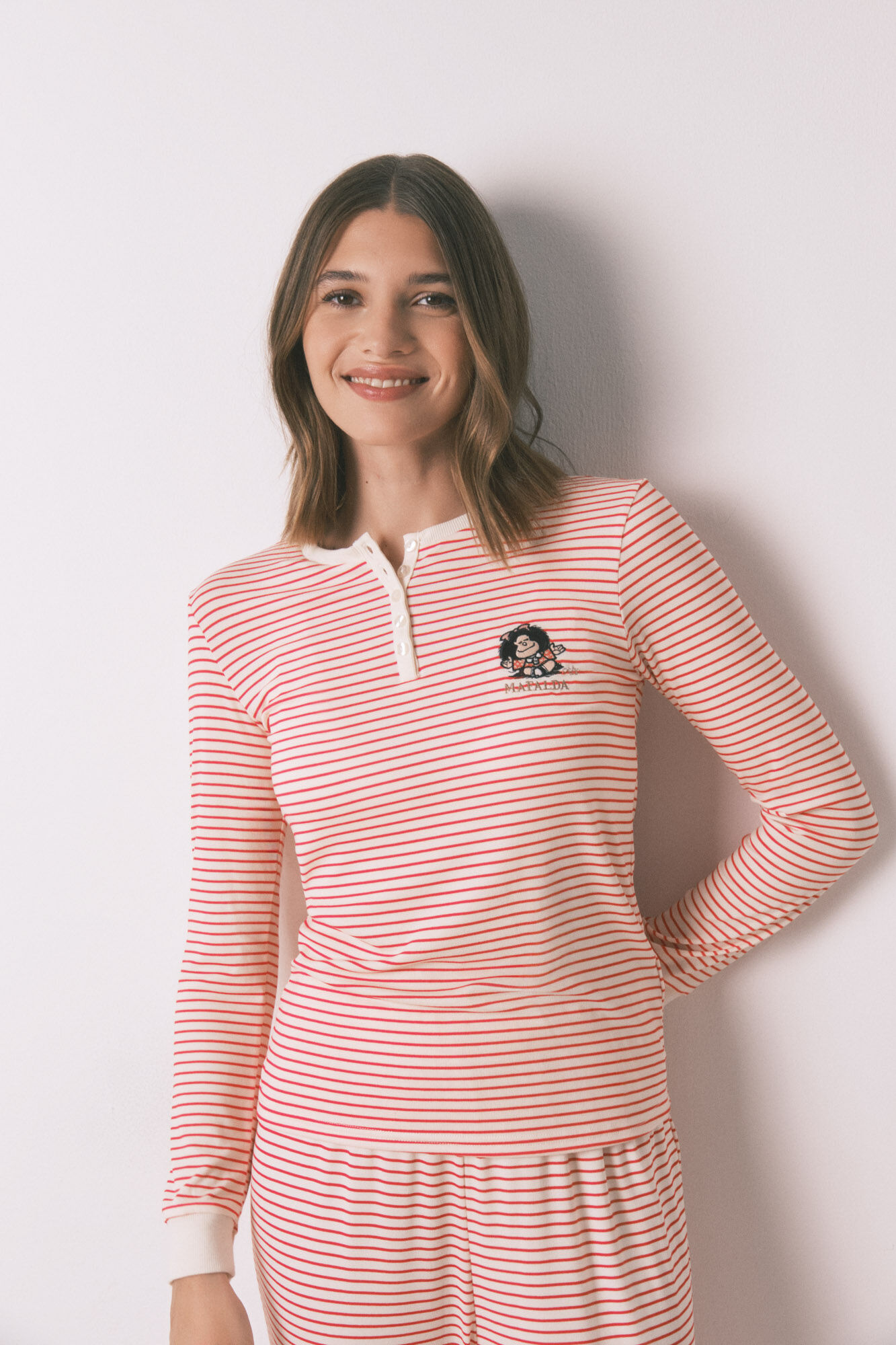 Women'secret Long extra soft knit pajamas striped Mafalda