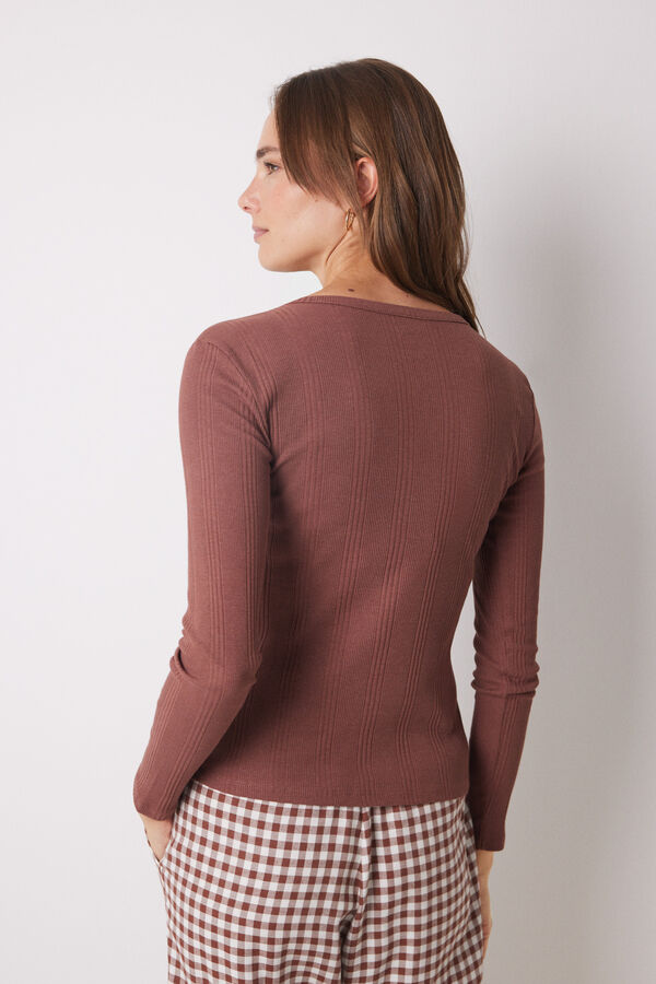 Womensecret Brown ribbed long sleeve t-shirt nude