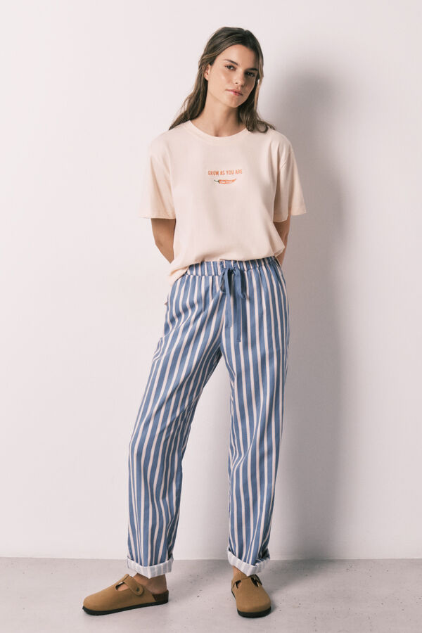 Women'secret Striped viscose long trousers blue