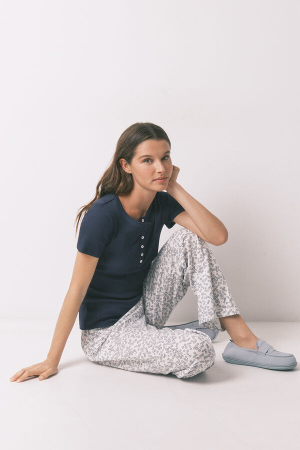 Women'secret Floral print cotton long trousers blue