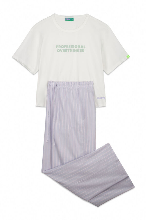 HI&BYE Pijama largo 100% algod&oacute;n azul estampado rayas marfil