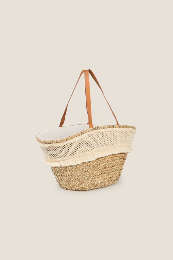 Womensecret Crochet basket beach bag beige