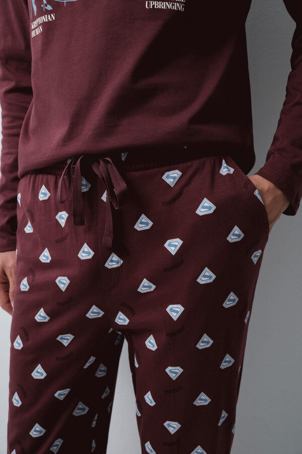 Women'secret Burgundy cotton long pyjamas Superman printed