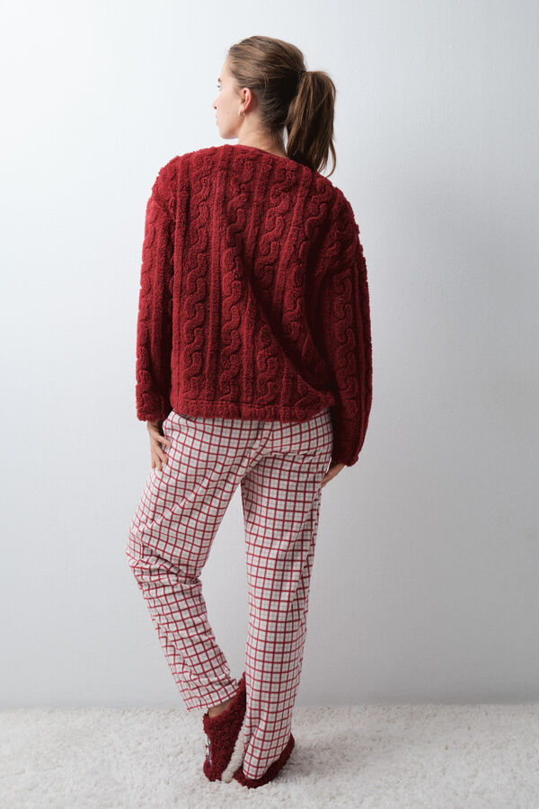 Women'secret Snoopy plaid fleece long pyjamas red