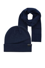 Jack & Jones Conjunto de bufanda y gorro beanie de punto blue