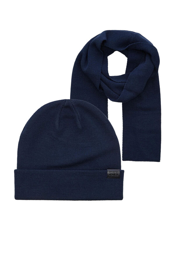 Jack & Jones Conjunto de bufanda y gorro beanie de punto blue